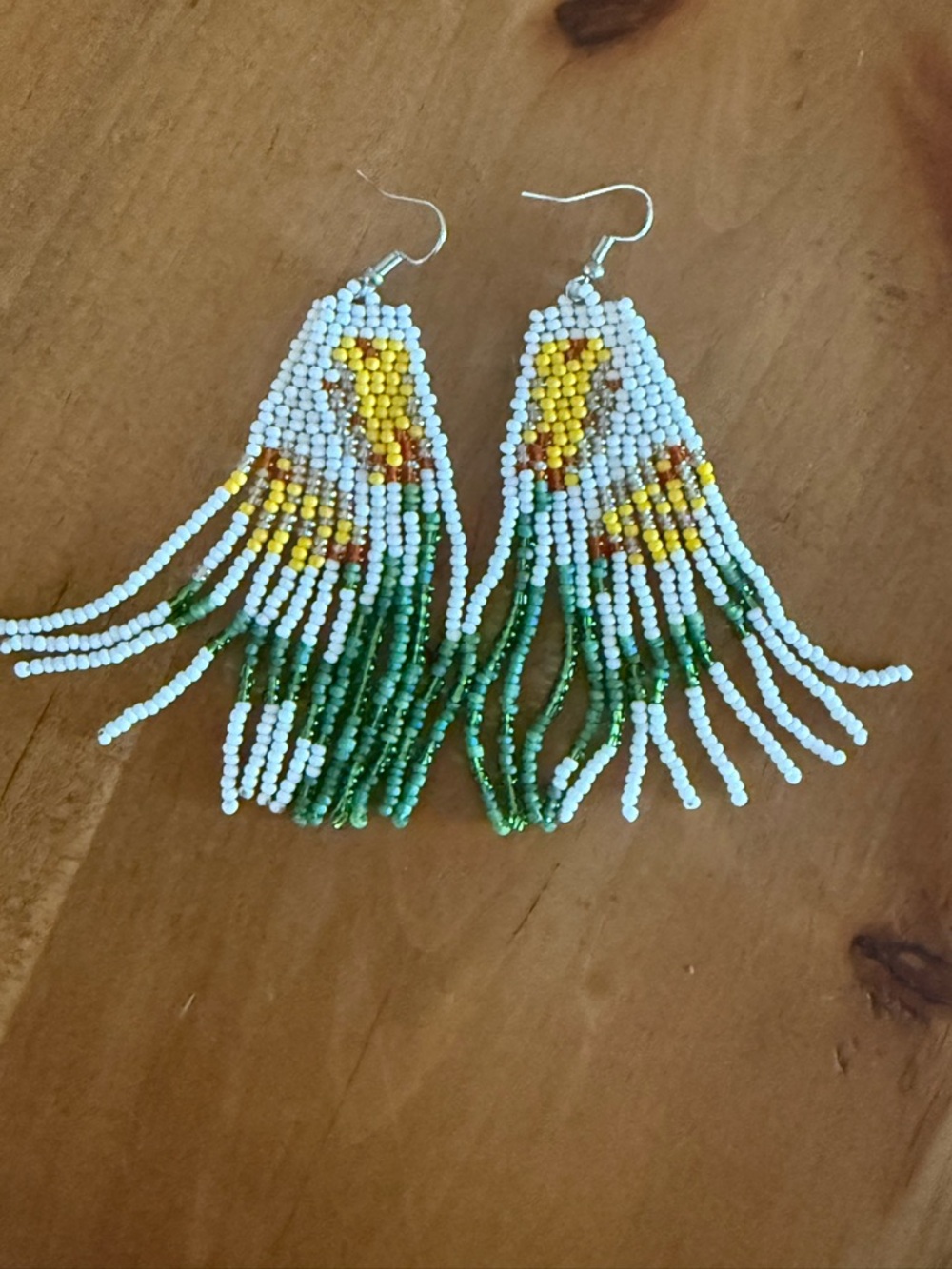 Handmade Beaded Fringe Flower Earrings - Yellow & Green